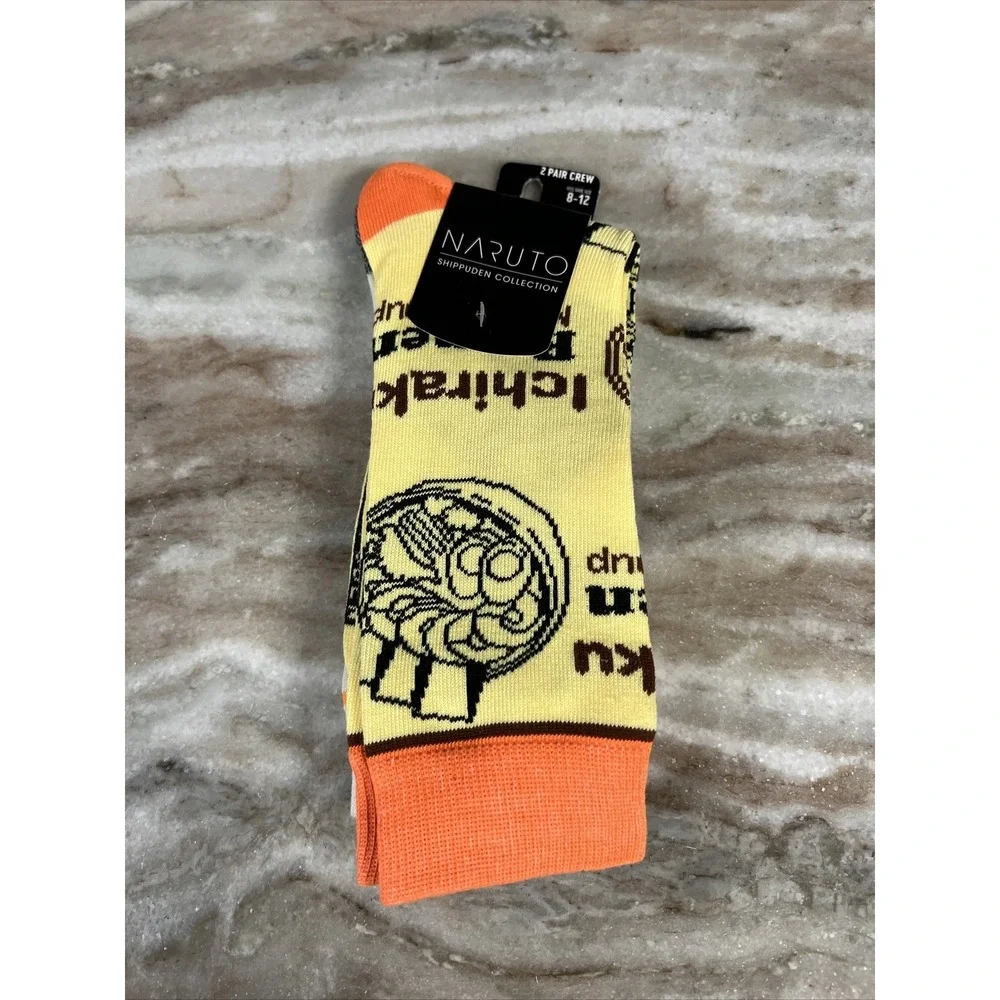 Naruto Shippuden Collection Ramen Noodle‎ Soup Crew Socks (2 Pair) Sz 8-12